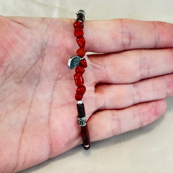Poppy Jasper & Red Jasper Stone stretchy bracelet, w/Scorpio charm - Picture 10 of 16